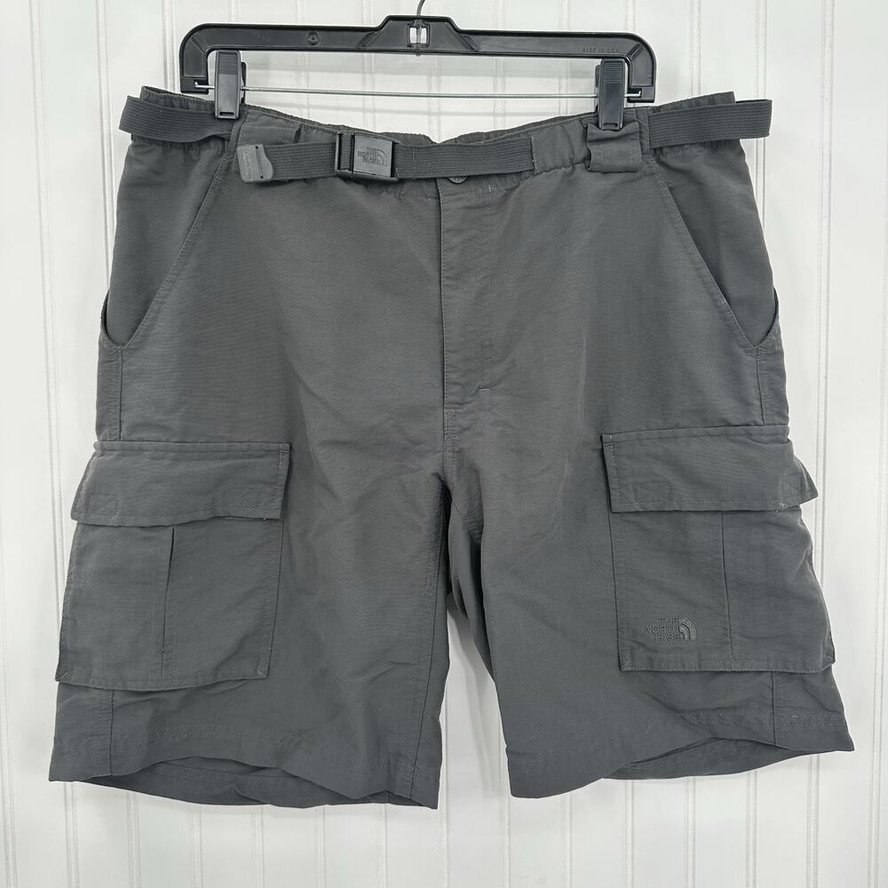 North Face Cargo Shorts Mens Large Belted Dark Gray 10" Long Hiking Nylon Trail